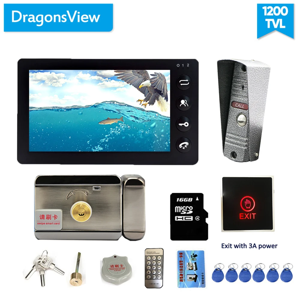 

Dragonsview 7 Inch Video Intercom With Lock Video Door Phone Doorbell Record Unlock Exit Button 3A Power