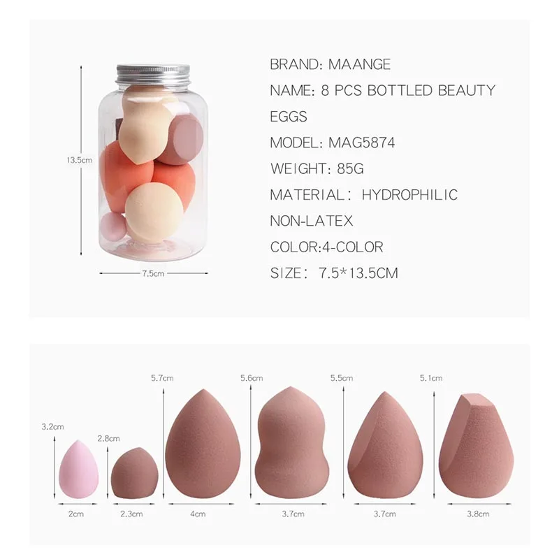 8PCS Colorful Gourd Beauty Egg Set Makeup Blender Water Drop Makeup Puff Set Cushion Cosmetic Sponge Tool Wet and Dry Use_voghion.com