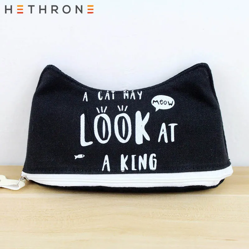 Hethrone, ручная работа, сумка-карандаш в форме кошачьих секретных ушей для школы, сумка для канцелярских принадлежностей, гелевая ручка с принтом, футляр для карандашей, принадлежности
