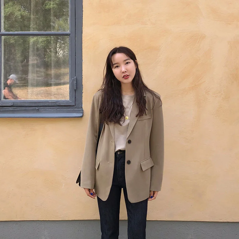

Spring And Autumn 2018 New Style CHIC Small Suit WOMEN'S Coat Mid-length Loose-Fit Korean-style Fashion Commuting Suit Hong Kong