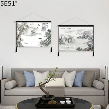 

Chinese landscape scenery painting fabric cotton tapestry bedroom background wall covering 64*44cm