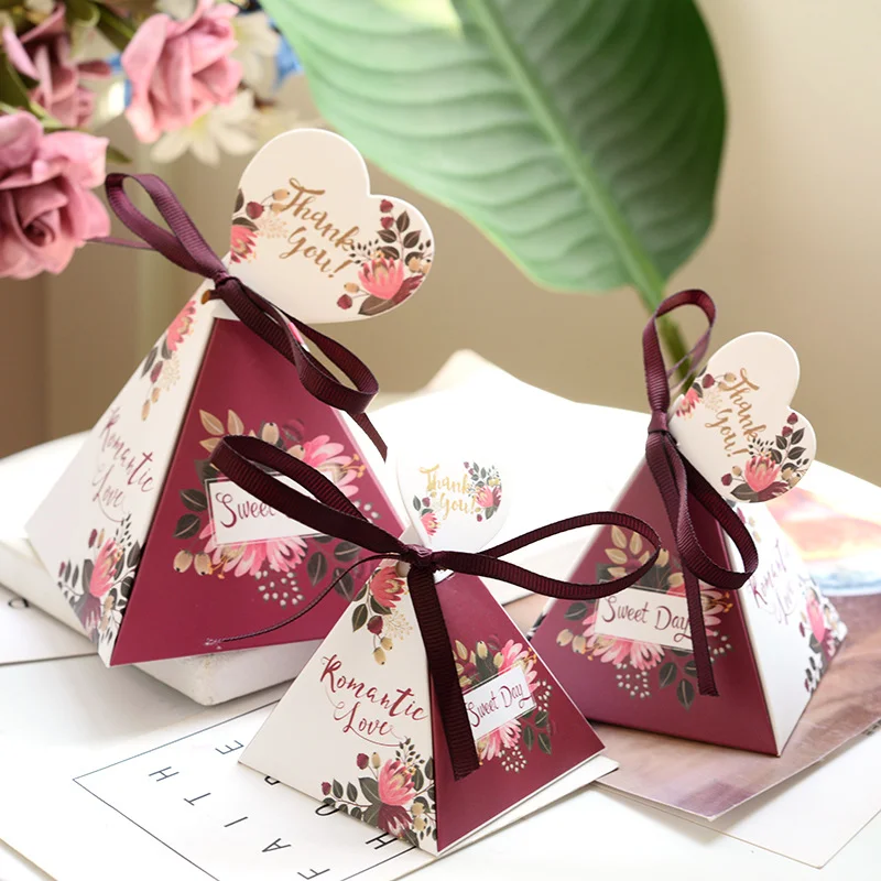 10 шт. бумажная коробка для конфет в форме единорога, треугольника, пирамиды, свадебные сувениры, вечерние коробки для конфет, свадебные коробки, вечерние украшения