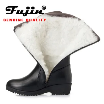 

Fujin Wool Women Winter Boots Warm Fashion Fur Warm Shoes Genuine Leather Flat Plush High Boots Platform for Women Snow Boots