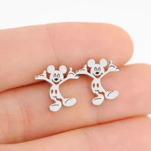 FLSCDYED 素敵なミッキーステンレス鋼ファッションスタッドピアス女性のためのミニマリストマウス繊細なイヤリングジュエリーパンクギフト(China)