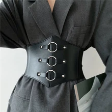 

HATCYGGO Women's Belt Wide Corset Belt Elastic Plus Size Belts Fashion Stretch Cummerbunds Female Gothic Leather Waist Belt 2021