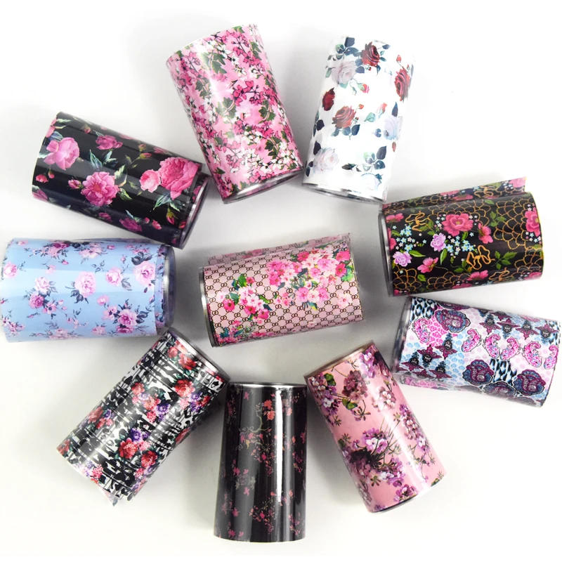 10pcs French Floral Transfer Foils Rose Nail Stickers Mixed Flowers Art Foil Design Summer Full Wraps Decals | Красота и здоровье