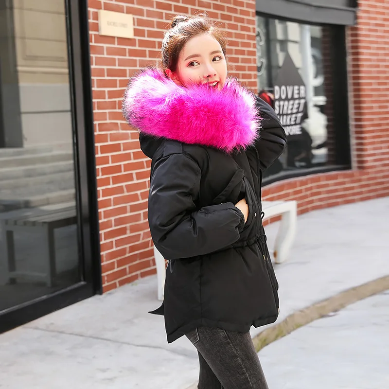 

2018 New Style Large Size Slim Fit down Jacket Cotton-padded Clothes Women's Korean-style Ultra Large Fur Collar Autumn And Wint