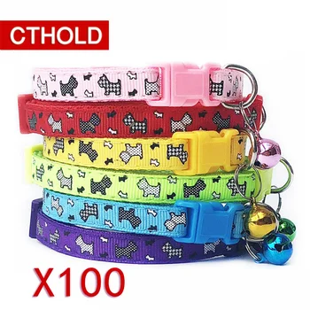 

CTHOLD 100pcs/lot dog Printing Dog Pet Accessories Cat Dog Puppy Buckle 1.0cm Safety Dot With Bell Fashion Lovely Adjustable