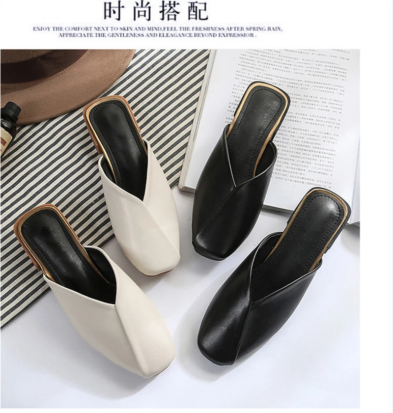 CEYANEAOMules Chaussures; женские шлепанцы размера плюс на каблуке; женская обувь с закрытым носком; Элегантные Тапочки; сандалии в Корейском стиле; женские вьетнамки