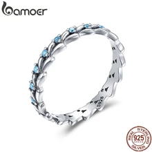 BAMOER Настоящее серебро 925 пробы стекируемое кольцо пшеничная волна и прозрачный CZ кольца на палец для женщин ювелирные изделия из стерлингового серебра SCR162