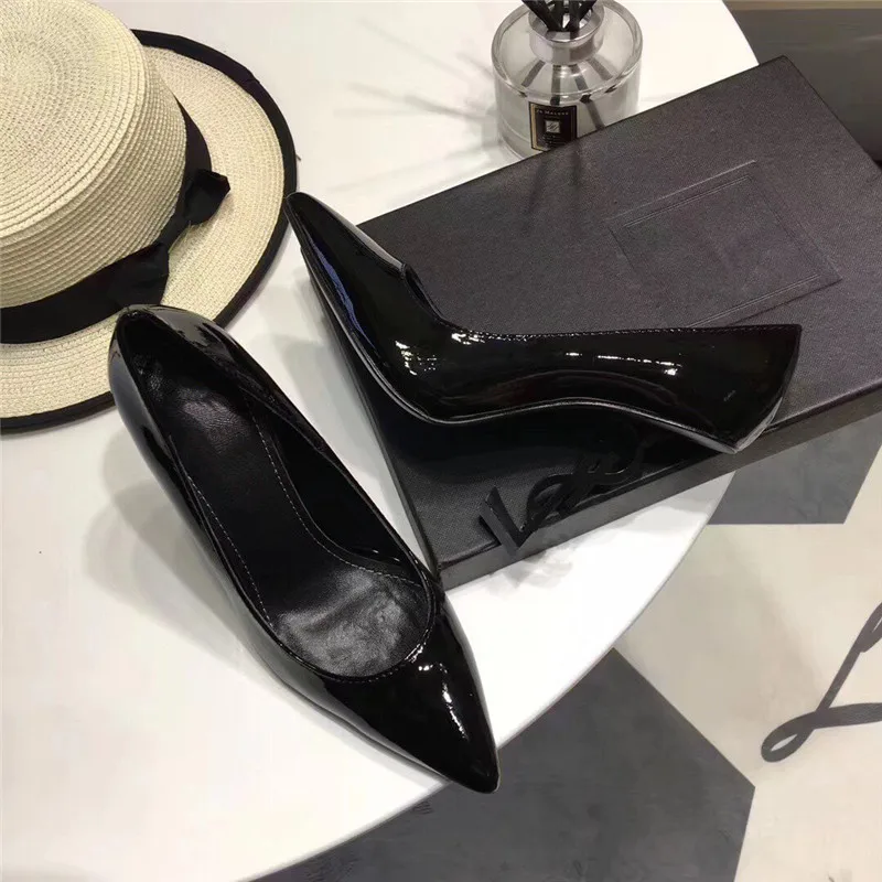 black color soft leather comfortable thin high heels temperament sexy lady pointed heel designer lady wedding party letter Heels