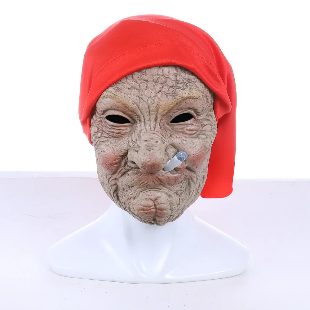 

Old Man Latex Mask Grandma Smoking Masques Anime Masks Funny Granny Cosplay Mascarillas With Scarf Halloween Carnival Party Prop
