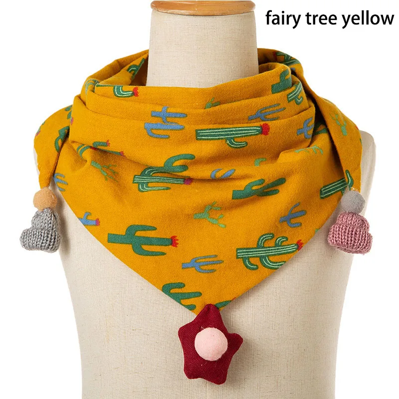 fairy tree yellow Хлопковый треугольный шарф, двойной шарф, 1 шт., сохраняющий тепло, детский воротник, мультипликационный узор - Цвет: fairy tree yellow