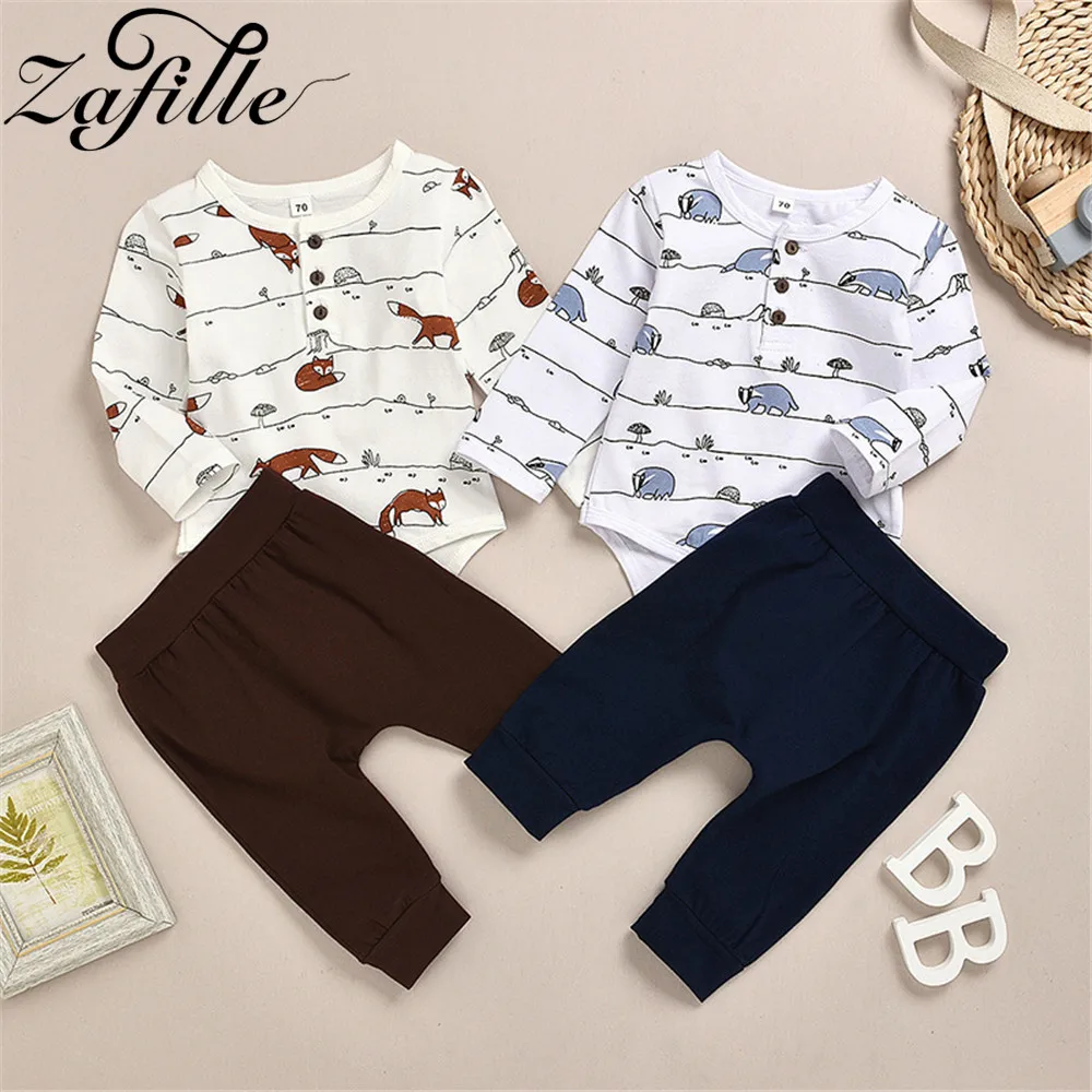 

ZAFILLE Newborn Baby Clohtes Cotton Fox Print Romper+Pants Suit For Baby Boy Clothes Infant Clothes Autumn Winter Boy Outfits