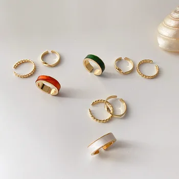 

Multicolor Matte Metal Geometric Open Rings Set Fashion Trendy Minimalist Solid Circle Adjustable Twisted Metal Ring For Women