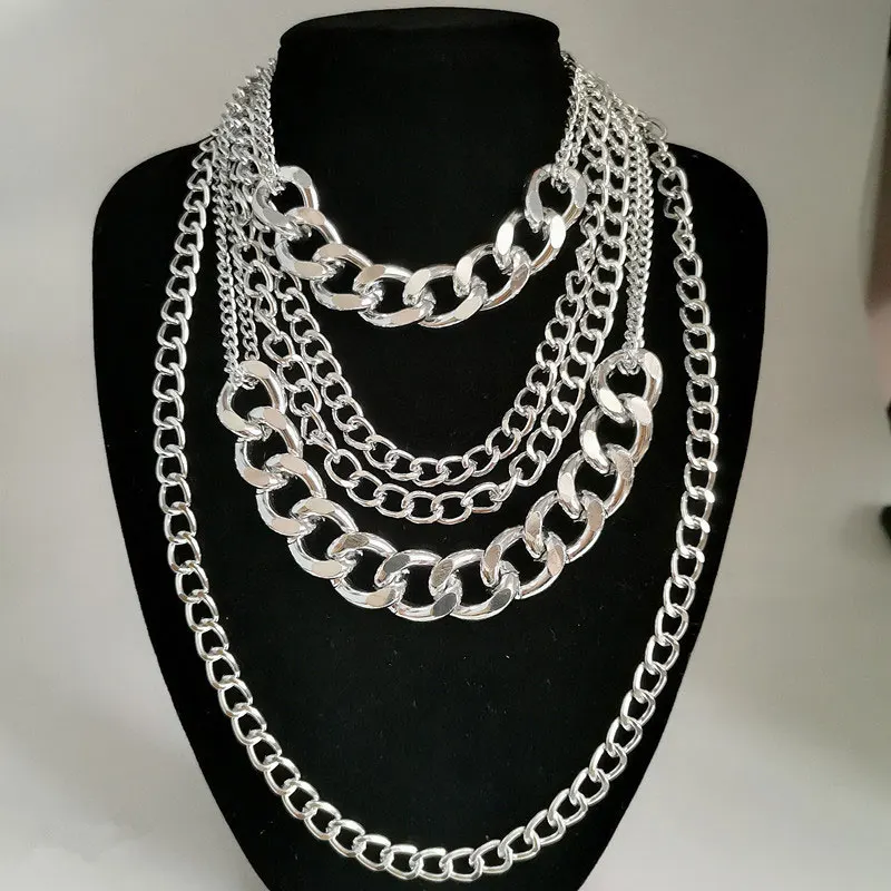 Style 7 Silver KMVEXO, многослойное ожерелье с круглым кулоном в стиле панк с металлическим крестом для женщин и мужчин, ювелирные изделия для влюбленных, Геометрическая цепочка с замком для ключицы, ожерелье - Окраска металла: Style 7 Silver