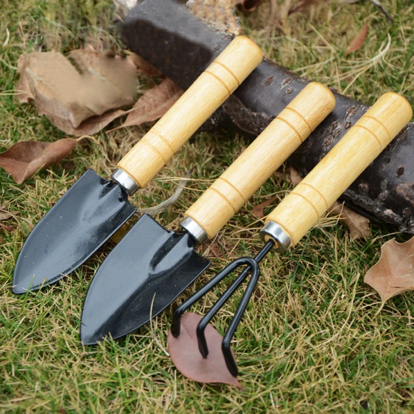 3 pcs/Set Shovel Rake Spade Wood Handle Metal Head Kids Tool Mini Garden Tools