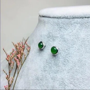 

Real 925 Sterling Silver Inlay Hetian Green Jade Lady Style Joker Fashion Stud Earrings Wholesale
