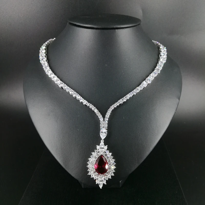 

2019 new fashion Luxury red water drop CZ zircon necklace wedding bridal banquet formal dinner jewelry free shipping