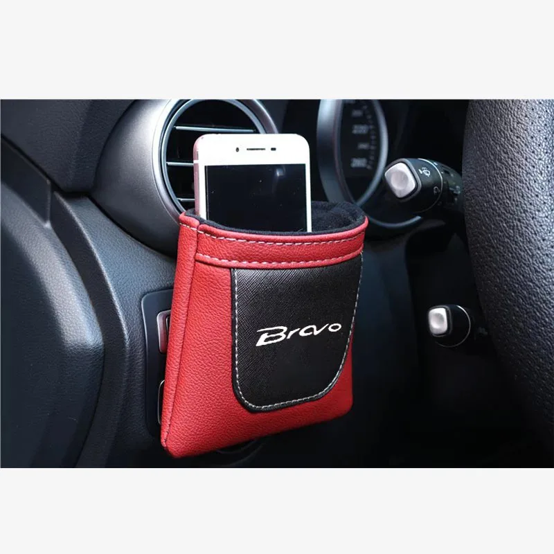Кожаная автомобильная сумка для хранения на вентиляционном отверстии с зажимом для автомобильного телефона, сумка для монет для Fiat Bravo - Название цвета: redwhite