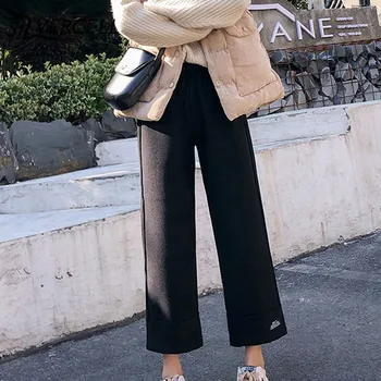 

Women Autumn Pants Wide Leg Loose Pants Ankle Length Pants Casual trouser Elastic Waist Plus Size M-3XL Pants