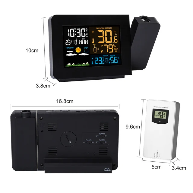 FanJu Digital Alarm Clock Weather Station LED Temperature Humidity Weather Forecast Snooze Table Clock With Time Projection 6