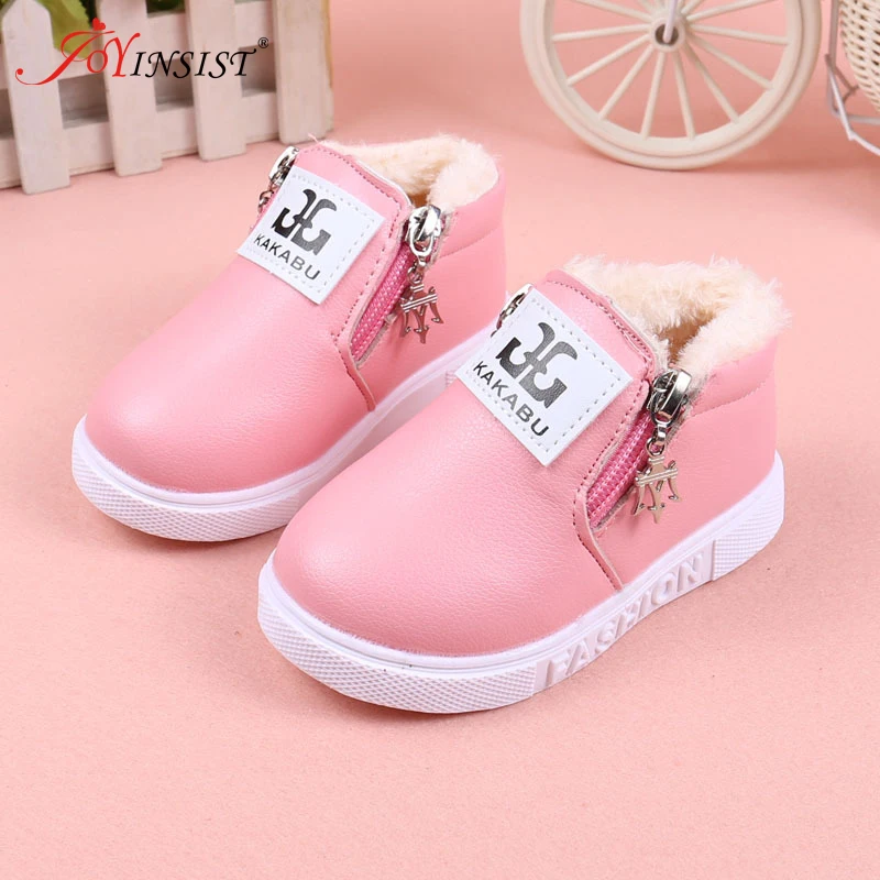 Новинка года; зимняя хлопковая обувь для девочек; утепленные детские зимние ботинки - Цвет: Pink letters