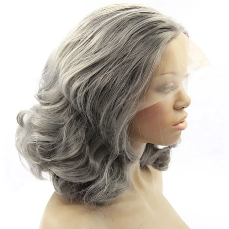 

Silver Grey Synthetic Lace Front Wigs Short Bob Grey Wigs Short Natural Wavy Wigs Heat Resistant Fiber Hair Wigs For Women Wigs