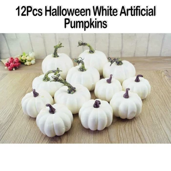 

12Pcs Halloween Artificial White Pumpkins Harvest Fall Thanksgiving Decoration DTY Foam Crafts For Office Home Photography