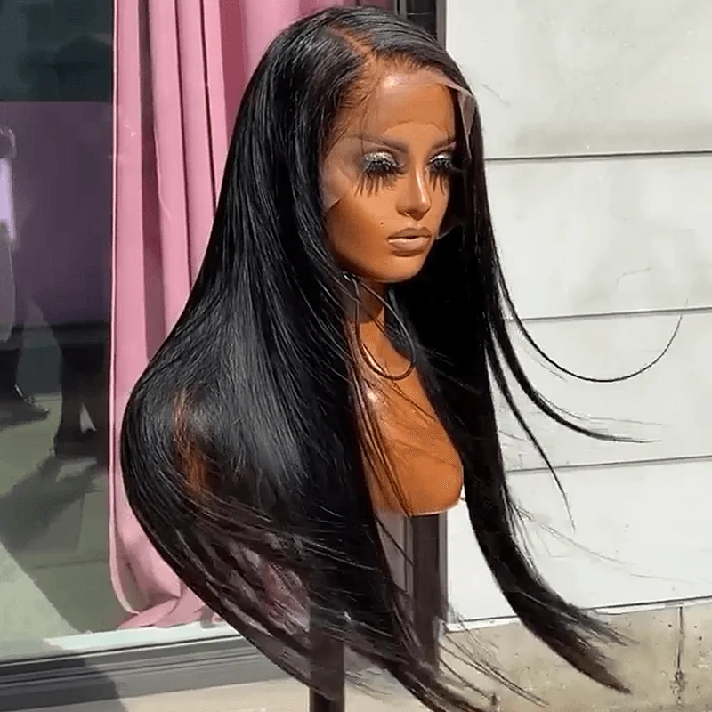 Royal Impression-pelucas de cabello humano para mujeres negras, peluca de encaje frontal liso, larga, brasileña, 30 pulgadas, natural