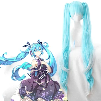 

Anime Miku Hatsune Cosplay Wig Miku Cosplay Ice Blue Wigs Heat Resistant Synthetic Halloween Party Women Miku 120CM Cosplay Wigs