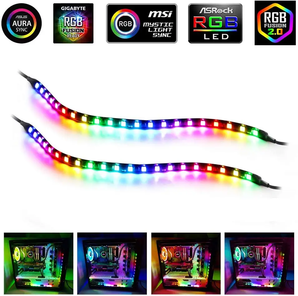 

Computer Case Lighting,Addressable PC Digital LED Strip Lights, 2PCS for 5V 3-Pin LED headers, Compatiable with ASUS Aura SYNC,