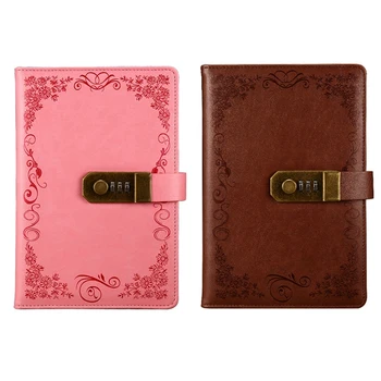 

2 Pcs Diary with Lock Notebook A5 Vintage Lockable Paper PU Leather Traveler Journal Weekly Planner, Brown & Pink