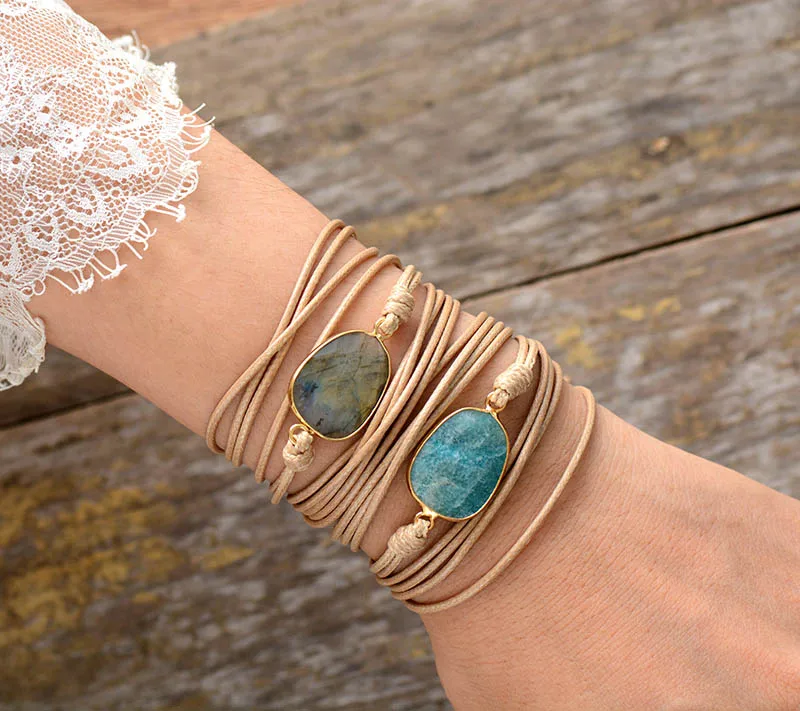 Высококачественный Браслет с натуральными камнями Amazonite Boho длинный браслет
