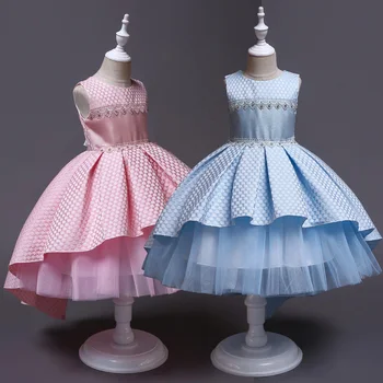 

High quality Girls Jacquard dress Girls Wedding Birthday Frocks Princess Party Clothes Summer Trail dress For 6 8 10 12 14 Years