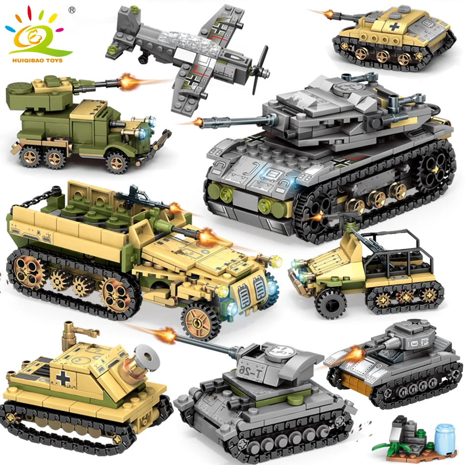 Online 1061PCS 8in2 WW2 Armee lkw Tank Baustein Military Auto flugzeug Waffe Soldat Figur kompatibel legoing modell Ziegel Spielzeug für Kinder