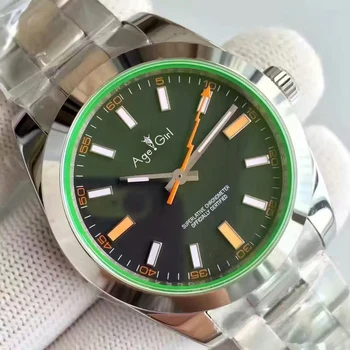 

New Classic Men Automatic Mechanical Watches Stainless Steel Black Green Dial Orange Hand Sapphire Glass Watch 41mm AAA+