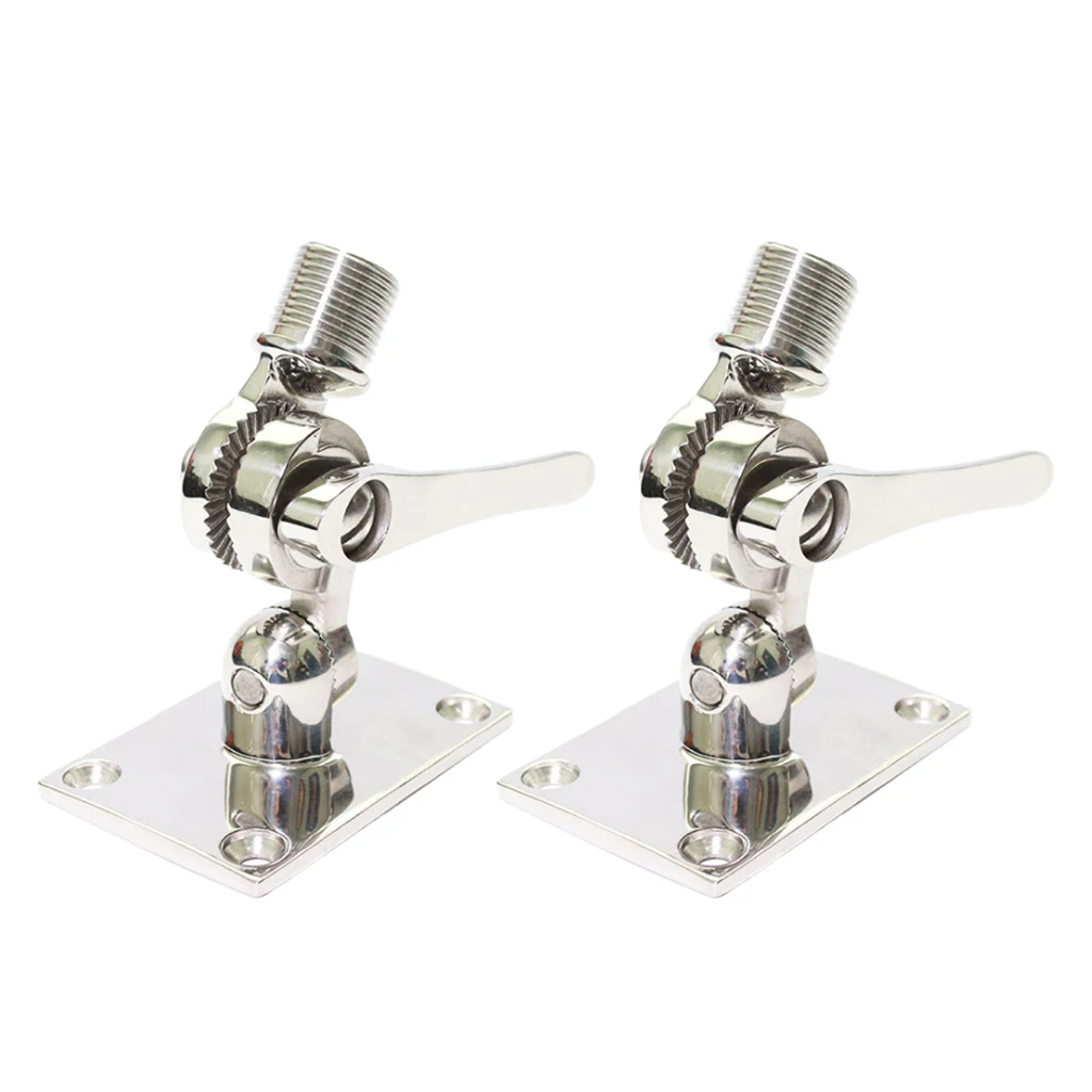 2PCS Boat Yacht Radio VHF Antenna Ratchet Mount Base - Marine 316 Stainless Steel