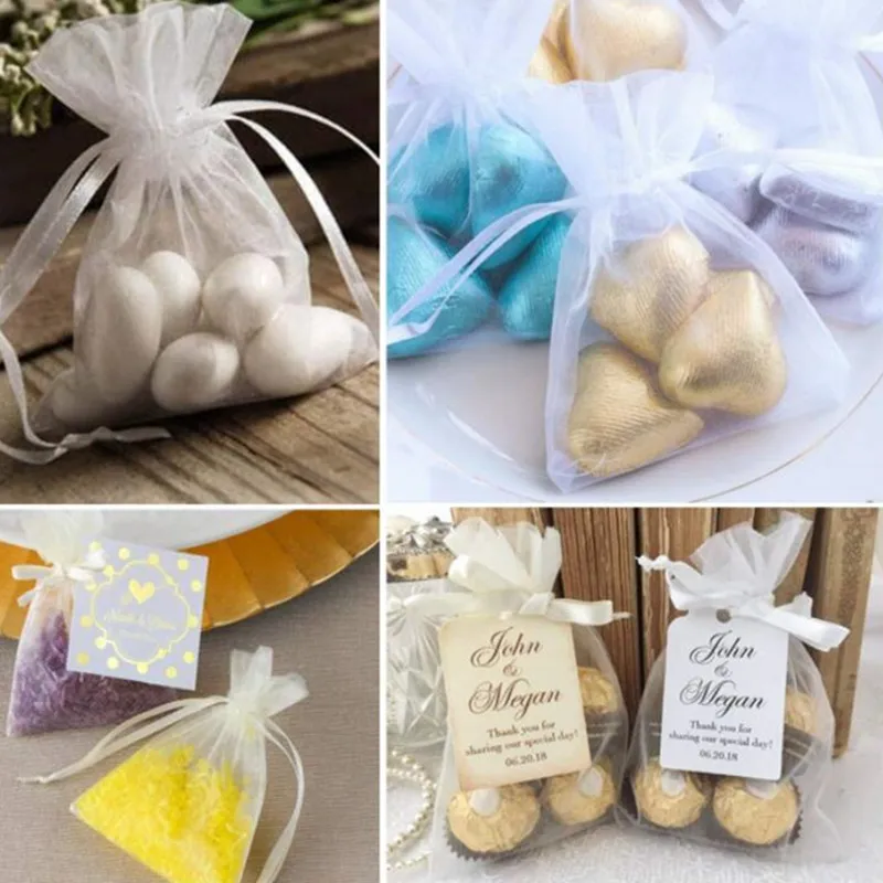 tulle bags 50Pcs/lot 7X9/9X12/11X16/13X18cm Organza bag Wedding voile Christmas Gift Bag Jewelry packing tulle fabric 5z