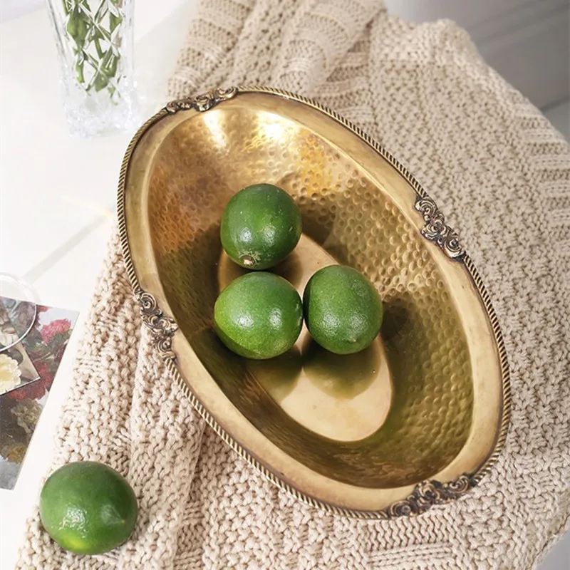 

Brass tray Storage fruit tray ornaments Home fruit bucket Fruit bowl Living room decorations Desktop ornaments European retro