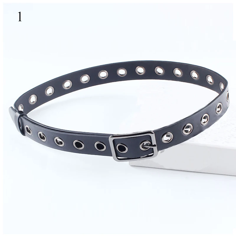 Унисекс полый дизайн высокого качества джинсовая металлическая пряжка на ремень женский пояс из искусственной кожи ремень Мужской черный джинсы ремни аксессуары - Цвет: 1