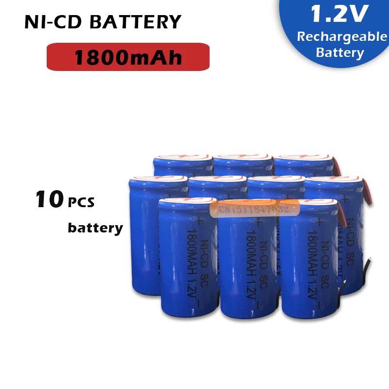 

10 Pieces/Lot 22*42mm Sub C SC Rechargeable Battery 1.2V 1800mAh NI-CD Batteries With PCB For Electronic Tools