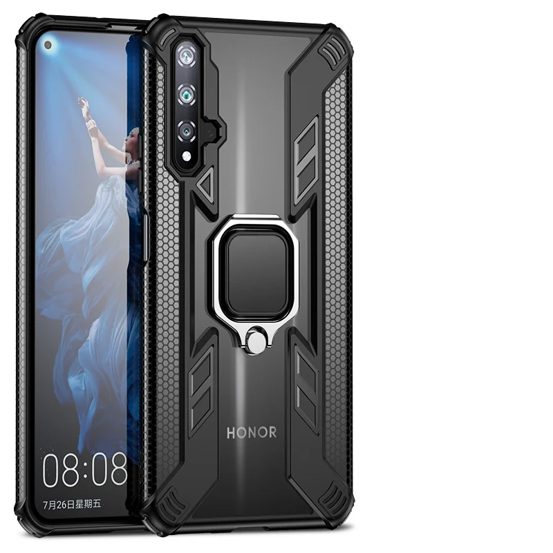Противоударный защитный чехол для huawei Honor 20 Pro, чехол с кольцом, Прозрачный чехол для Honor 20 Pro 9x Pro, чехол на заднюю панель - Цвет: Black