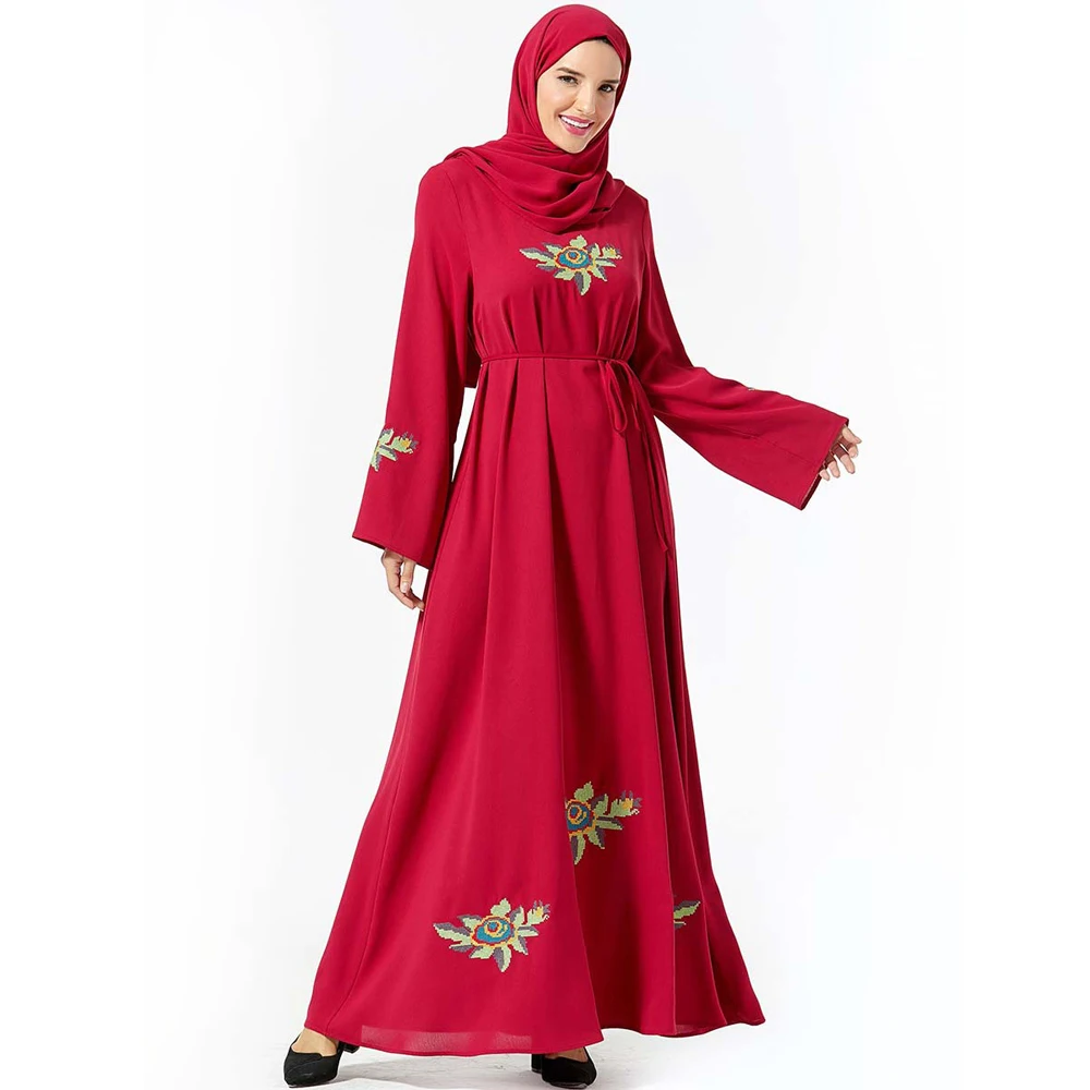 Islamic Abaya Embroidery Kaftan Muslim Women Long Sleeve Maxi Dress Robe Gown Caftan Arab Moroccan Malay Prayer Dresses Fashion