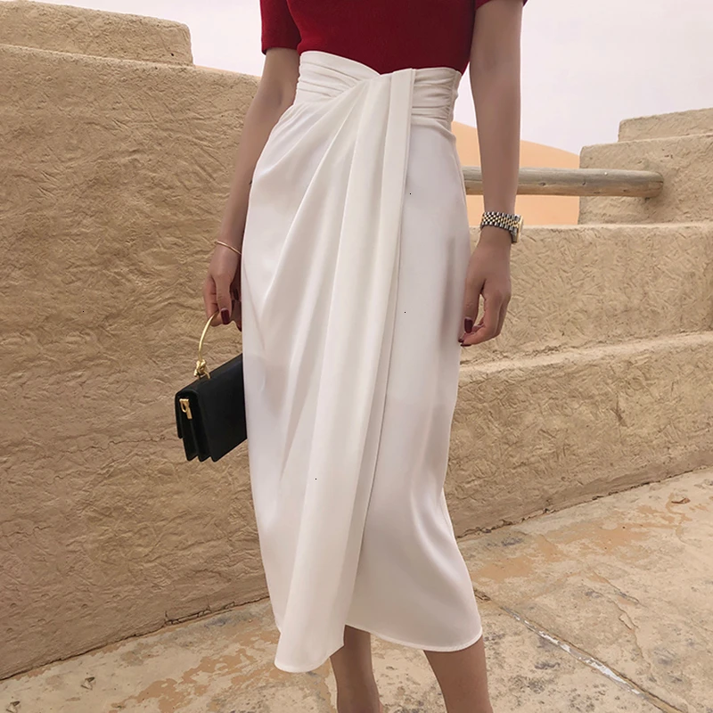 TWOTWINSTYLE Асимметричная Женская юбка с разрезом по бокам, завышенная талия, необычная винтажная юбка с рюшами для женщин, модная новинка