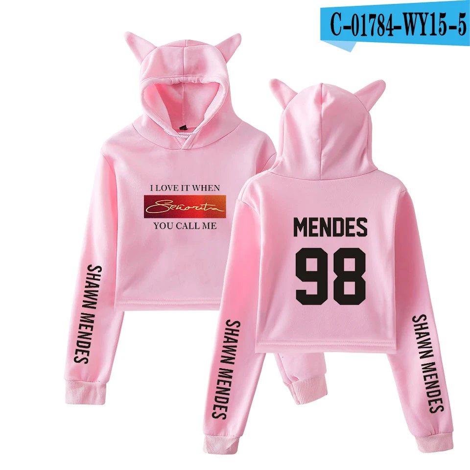 Худи с кошачьими ушами Senorita Camila Cabello Cool Shawn Mendes, укороченный топ с принтом, Женская толстовка с милым логотипом, модные сексуальные толстовки - Цвет: Picture color