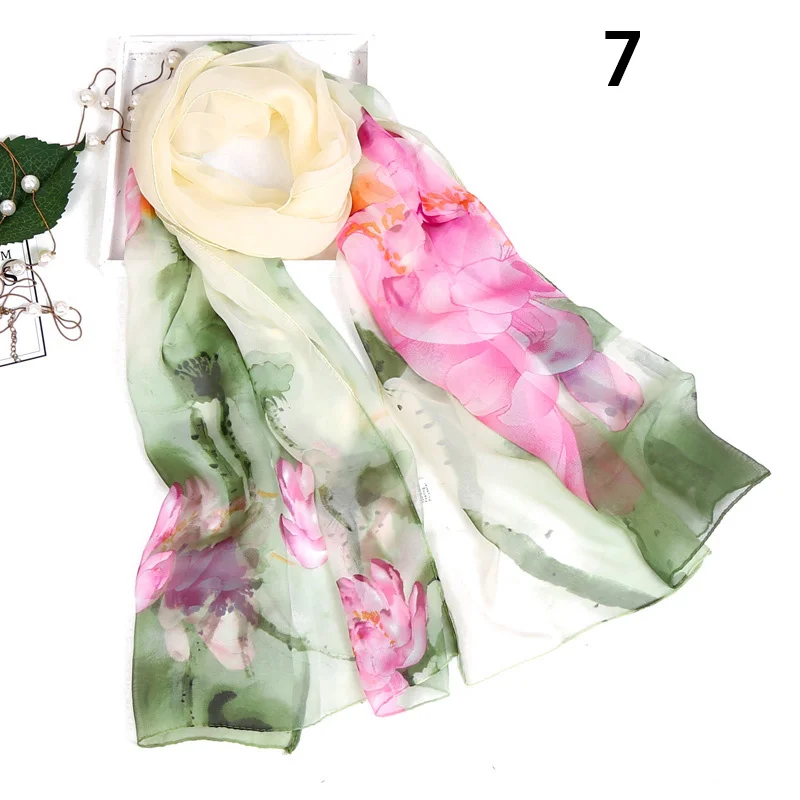 Women Scarf Summer Lotus Sunscreen Seaside Beach Thin Yarn Ink Painting Flower Plum Bossom
