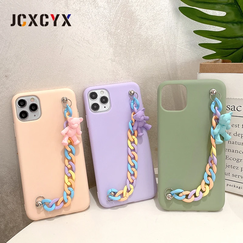 Мягкий чехол для iphone 12 Pro Max MiNi 11 7 8 Plus X XS XR MAX 2020 SE с 3d-радужным браслетом и медведем