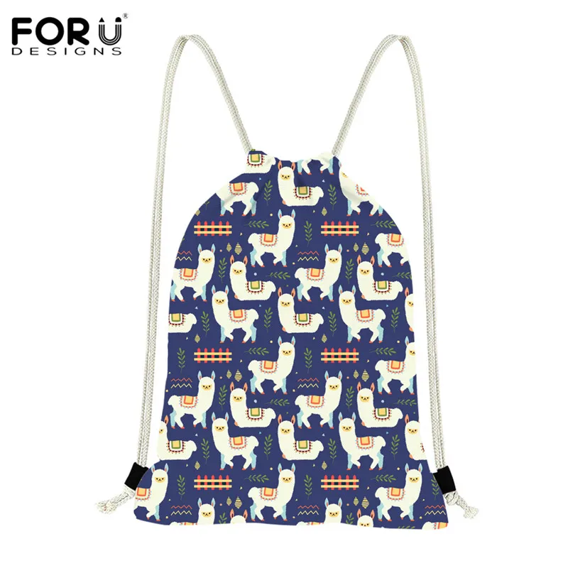 FORUDESIGN Alpaca Llama Pattern Large Capacity Drawstring Bag for Teenagers Girls Storage Bag Kids Book Bag Mochila Feminina