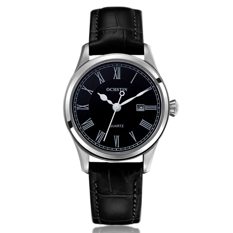 Роскошные часы для мужчин OCHSTIN Топ бренд военные кварцевые наручные мужские кожаные спортивные часы для женщин мужские часы модные наручные часы Relogio - Цвет: 33mm black